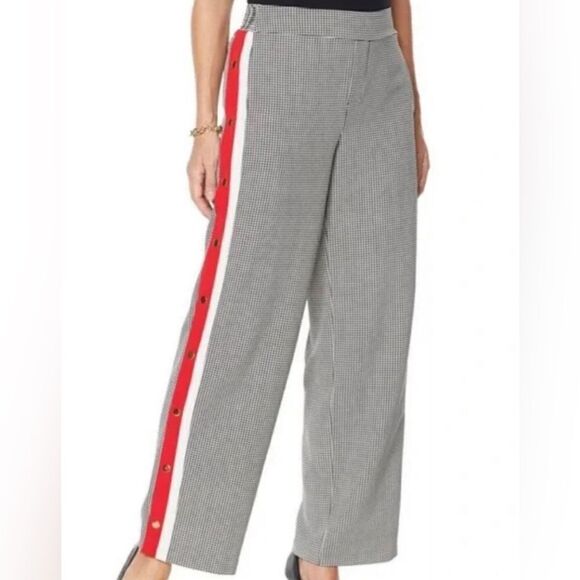 Iman Global Chic houndstooth print with contrast red stripe Track Pants size M - Picture 1 of 8